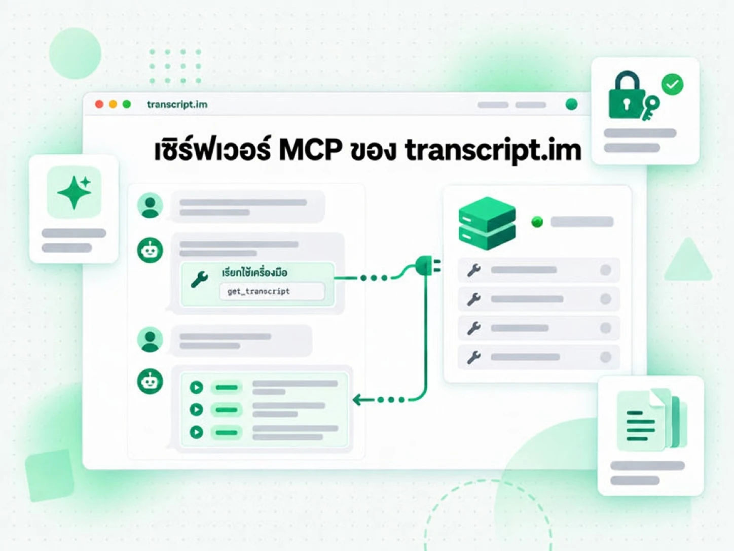 เซิร์ฟเวอร์ MCP ของ transcript.im: ไคลเอนต์ AI เรียกเครื่องมือทรานสคริปต์บนเซิร์ฟเวอร์ระยะไกล