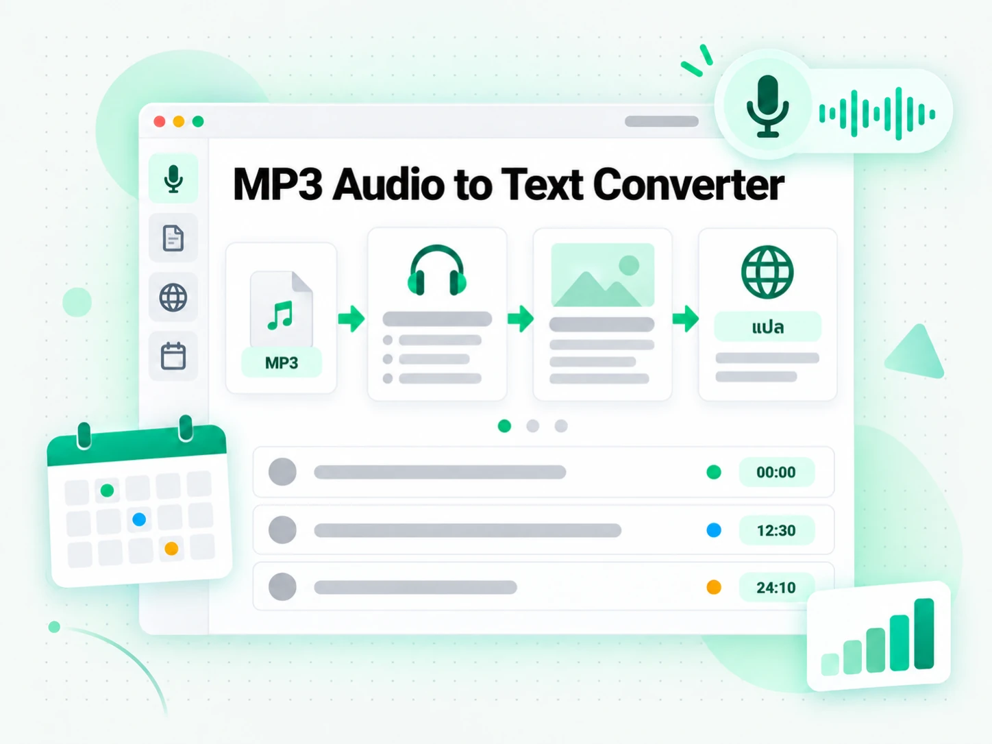 MP3 Audio to Text Converter สร้างโชว์โน้ตใหม่