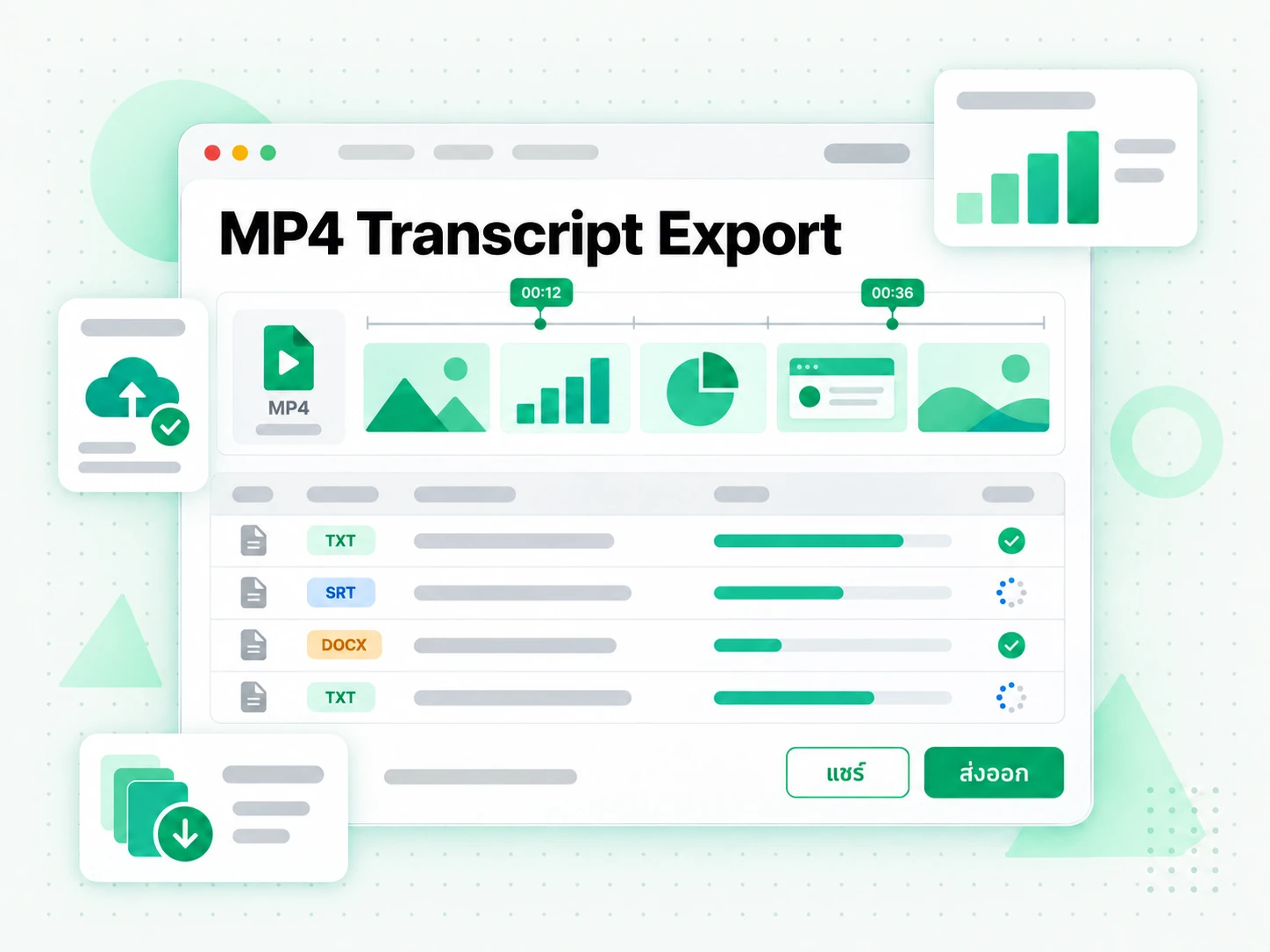 MP4 Transcript Export สำหรับวิดีโอขายเฉพาะบุคคล