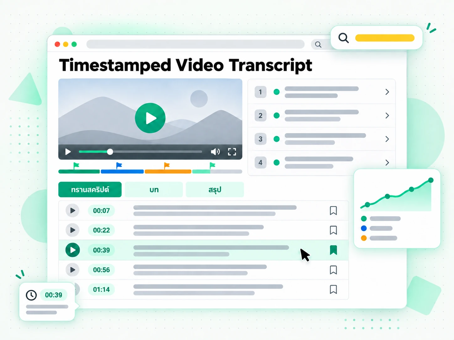 สรุปและแผนที่ความคิดจาก Timestamped Video Transcript