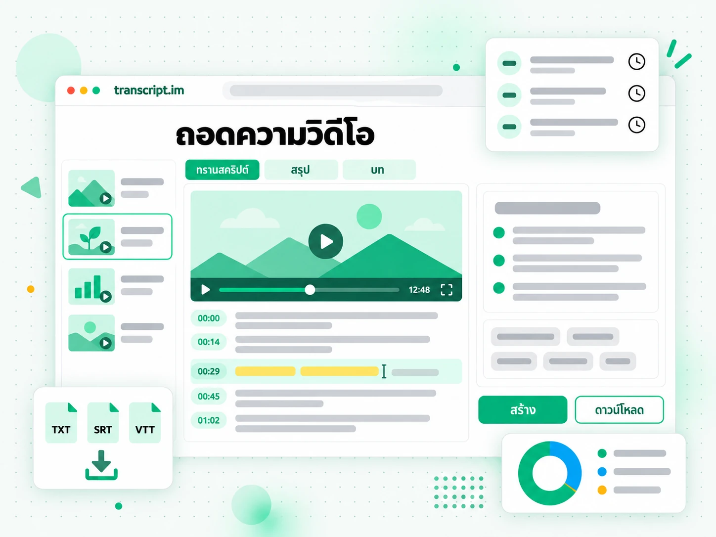 ตัวสร้างทรานสคริปต์วิดีโอ ถอดความวิดีโอ จากไฟล์อัปโหลดหรือลิงก์
