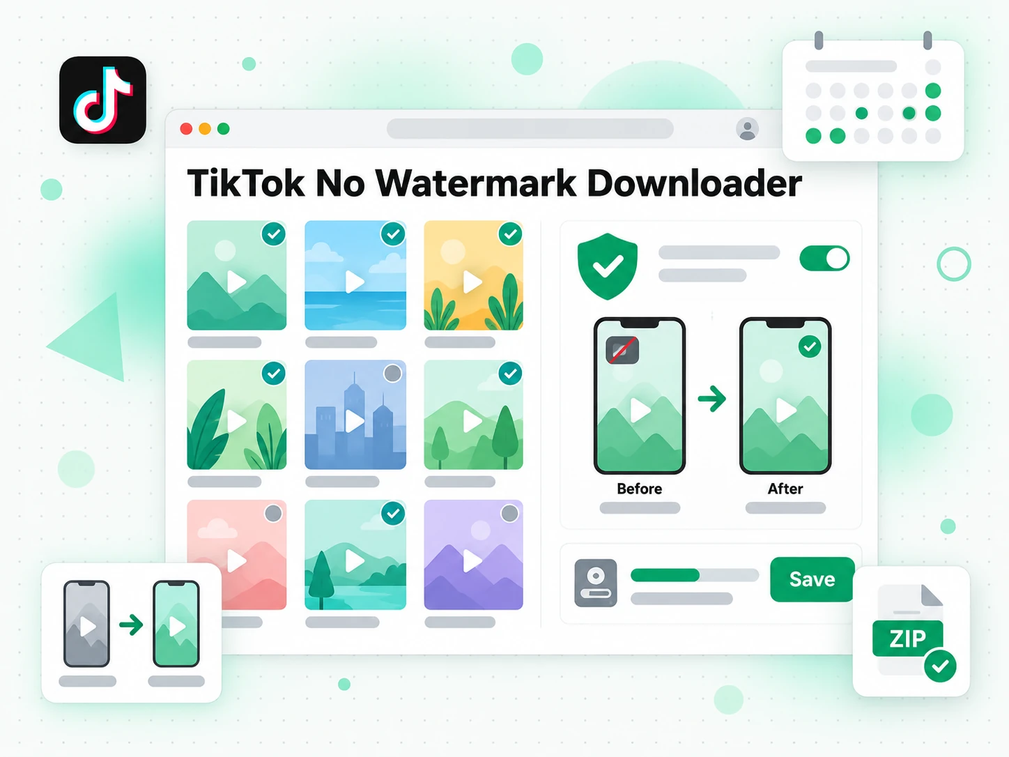 TikTok No Watermark Downloader: creator backing up videos from their own TikTok profile