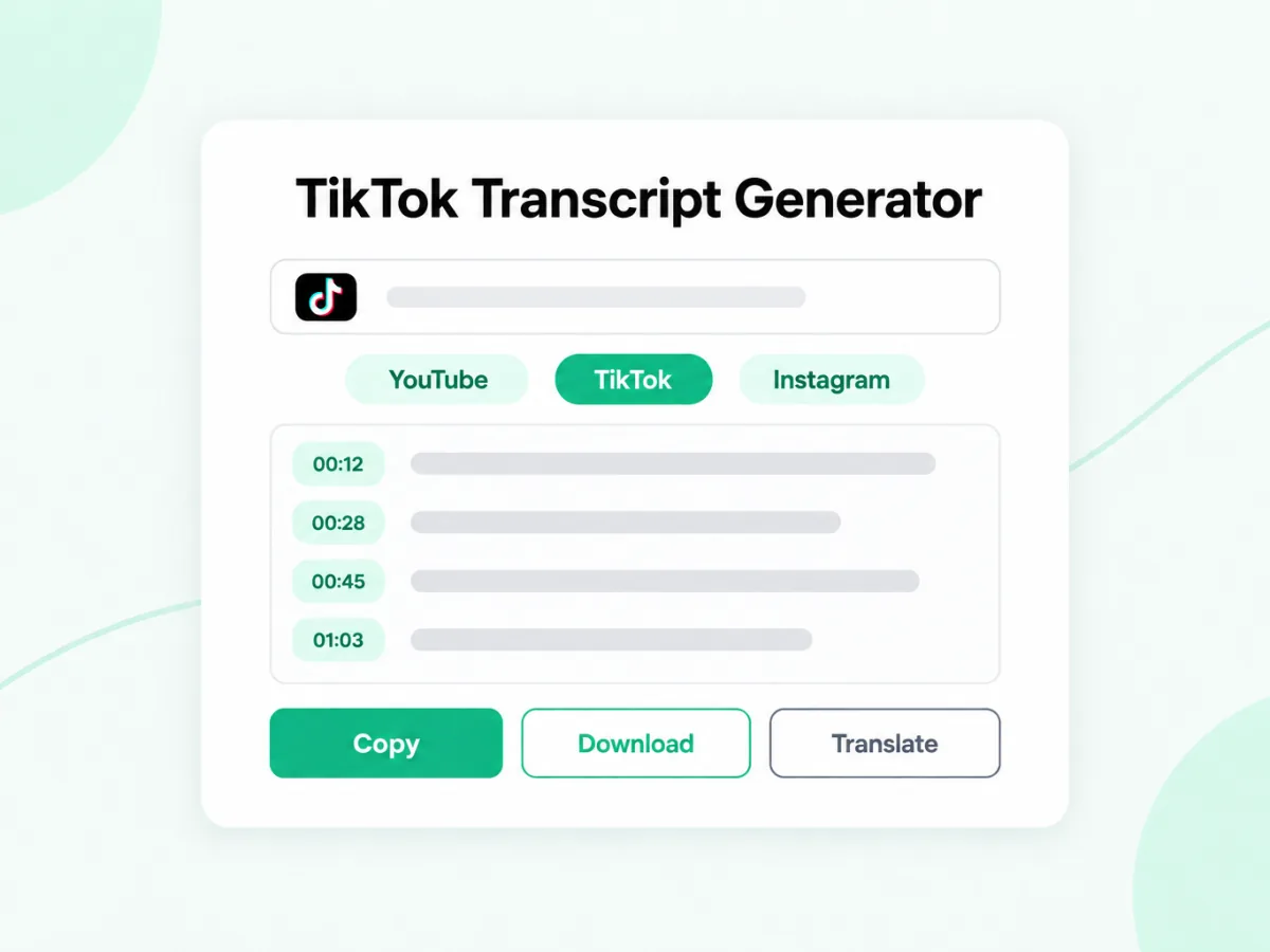 TikTok Transcript Generator turning TikTok links into timestamped text