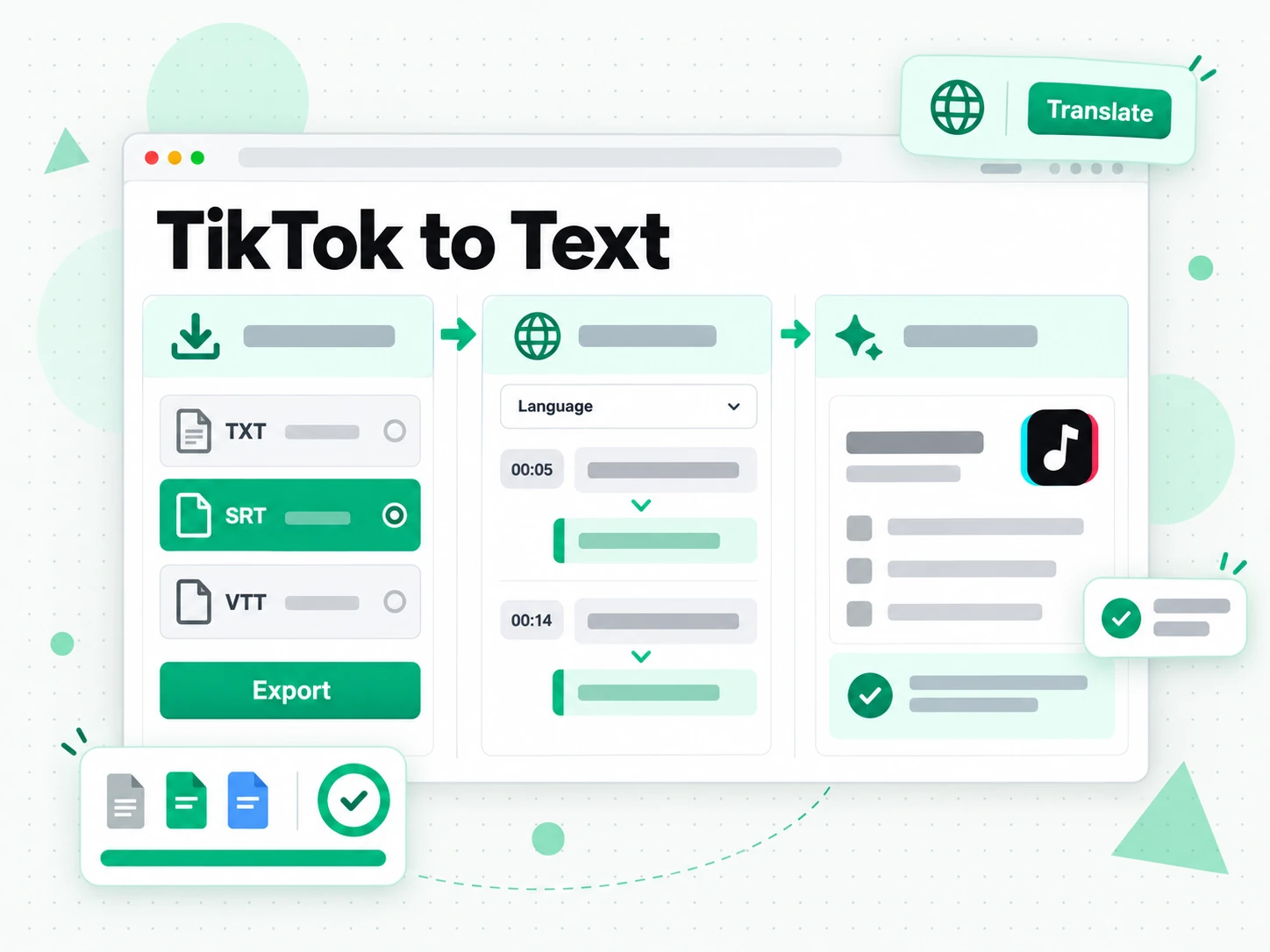 TikTok to Text: translating and exporting a TikTok transcript