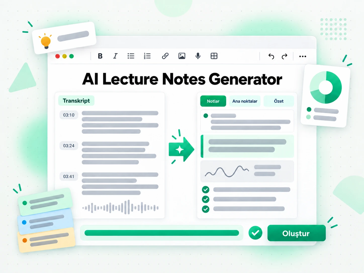 AI Lecture Notes Generator: transkripti yapılandırılmış çalışma notlarına dönüştürme