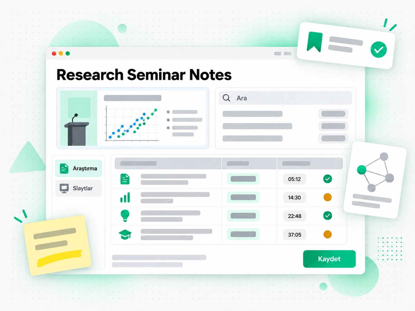 Research Seminar Notes: yapay zeka ile araştırma semineri notu tutma