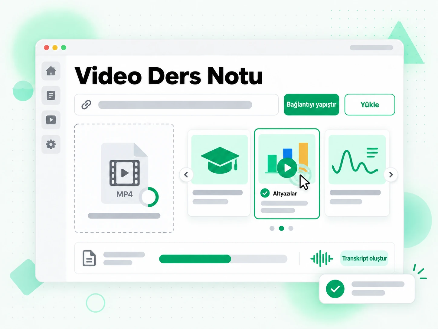 Video Ders Notu: ders videosu bağlantısını yapıştırarak ders notu oluşturucuyu başlatma