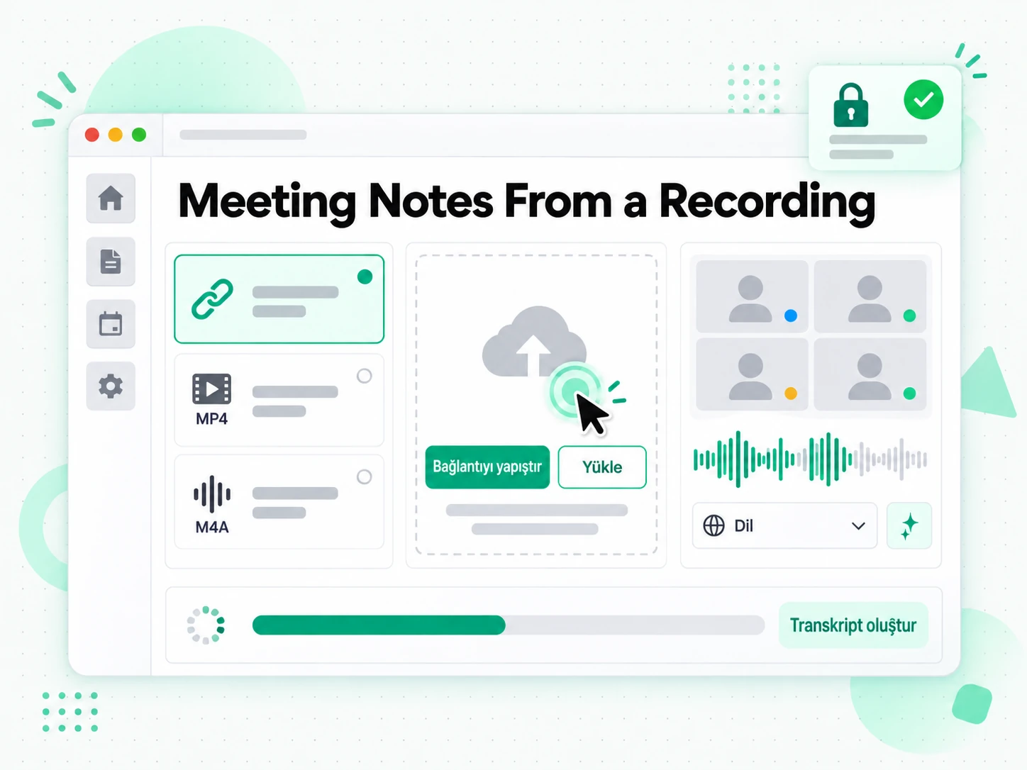 Meeting Notes From a Recording: toplantı kaydı bağlantısını yapıştırarak toplantı notu oluşturucuyu başlatma