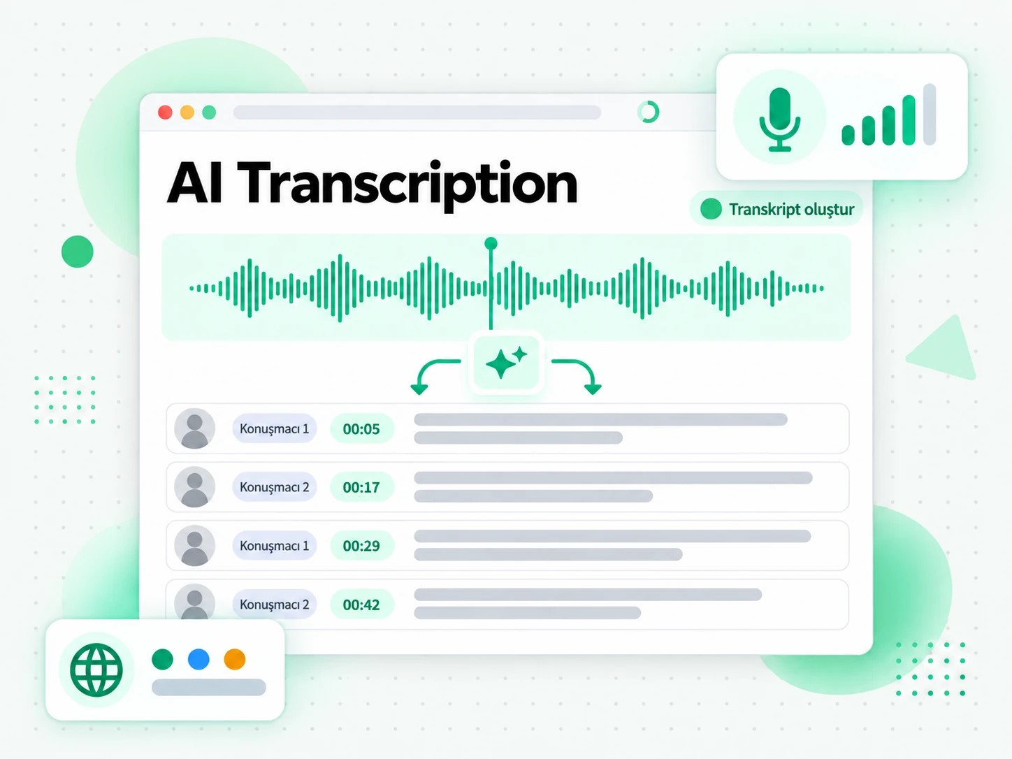 AI Transcription: yapay zekâ konuşmayı zaman damgalı bir transkripte dönüştürür