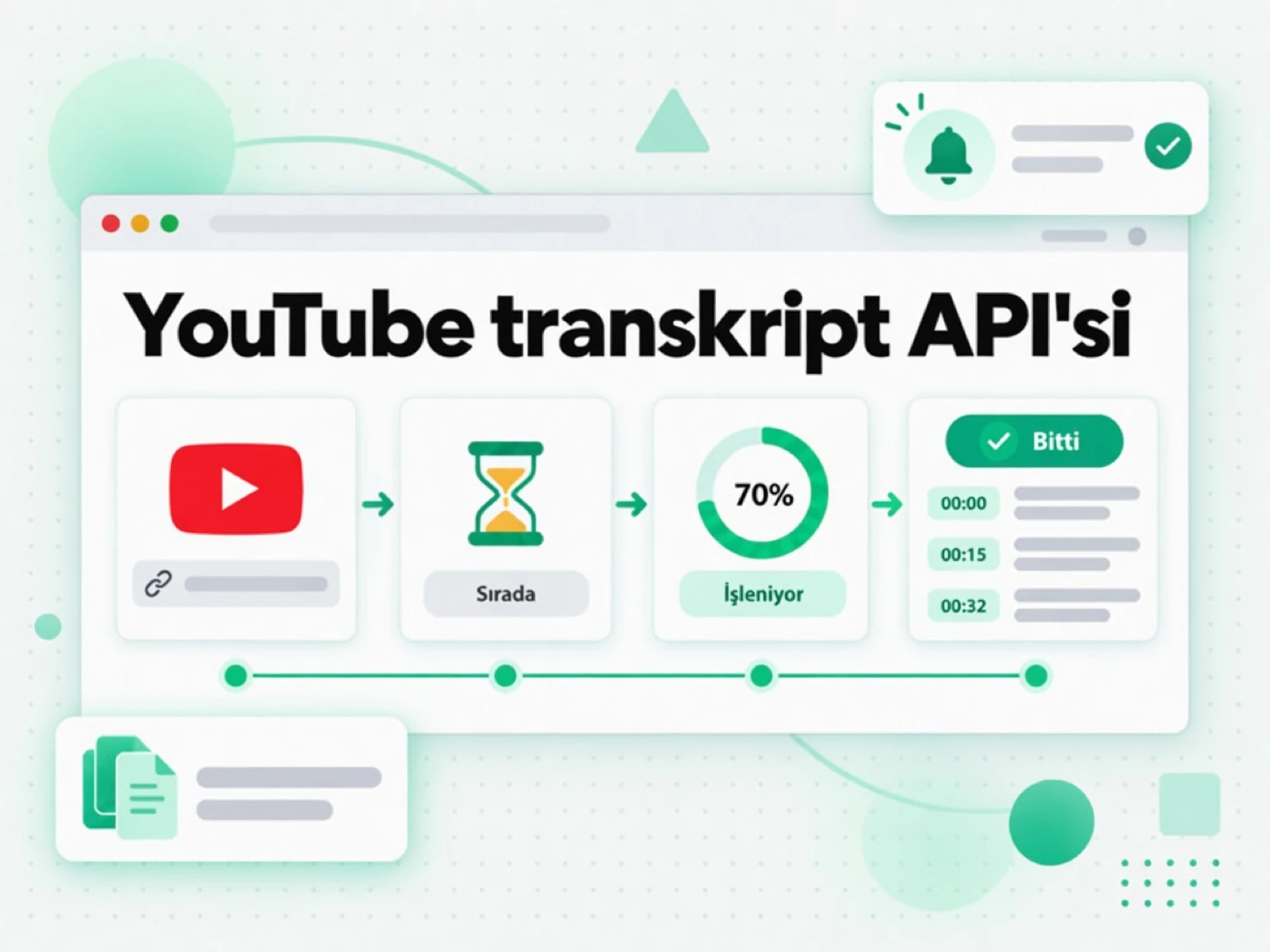 YouTube transkript API'si: bir YouTube bağlantısının kuyruktan tamamlanmış transkripte ilerleyişi