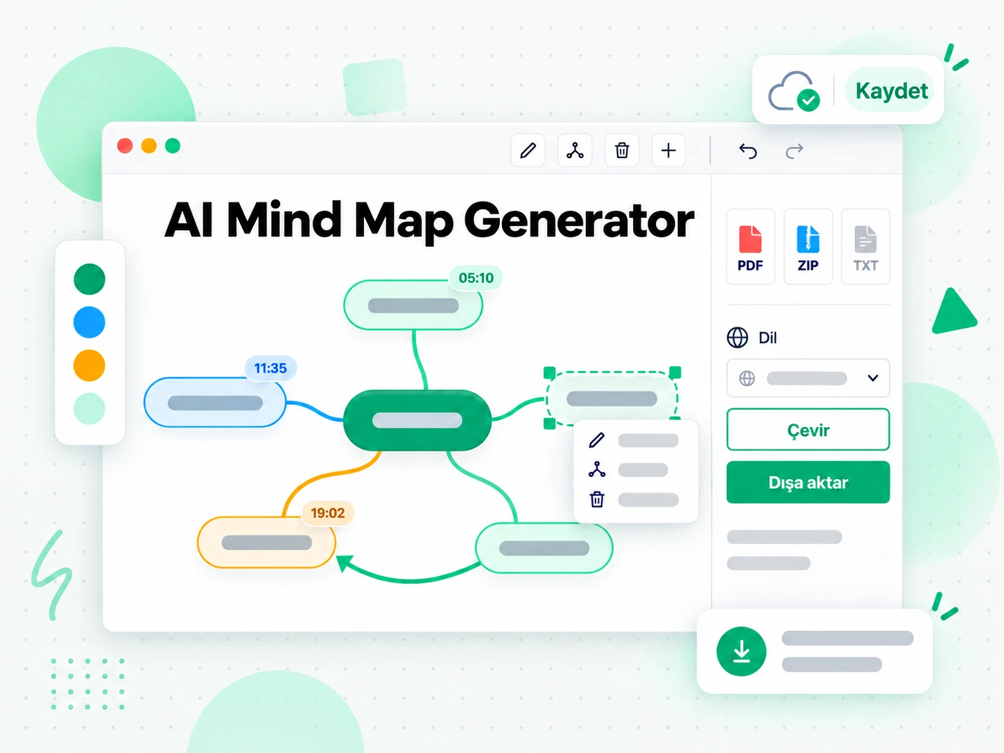 AI Mind Map Generator: ses zihin haritasını düzenleme ve dışa aktarma
