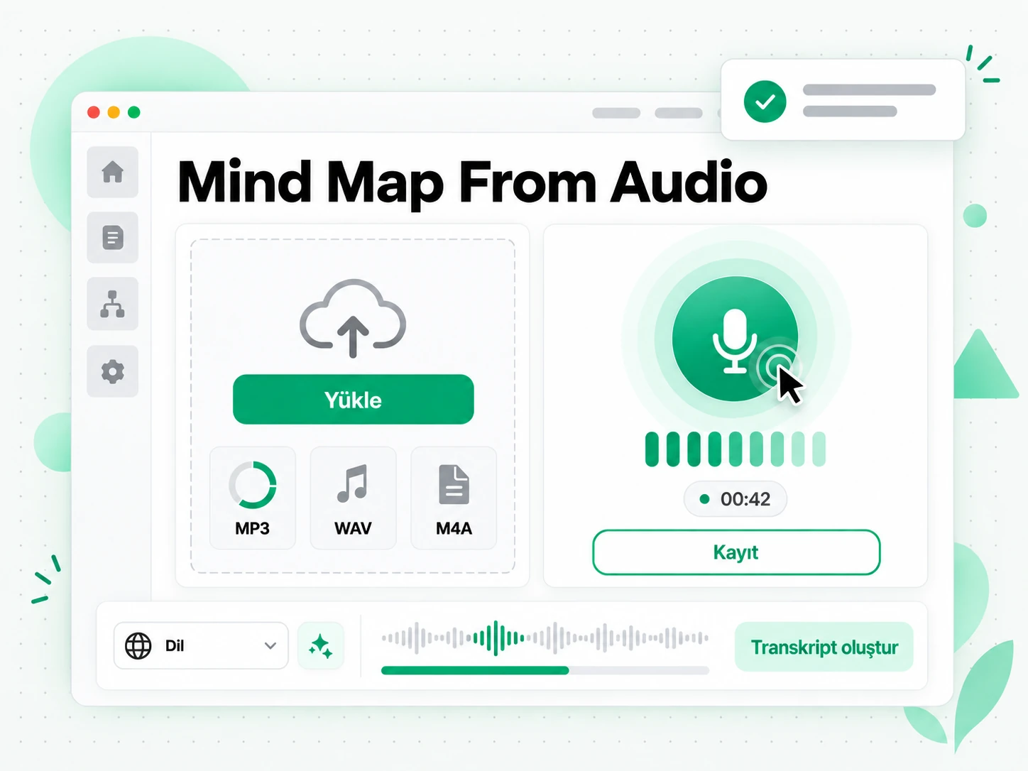 Mind Map From Audio: ses dosyasını ses zihin haritası oluşturucuya yükleme