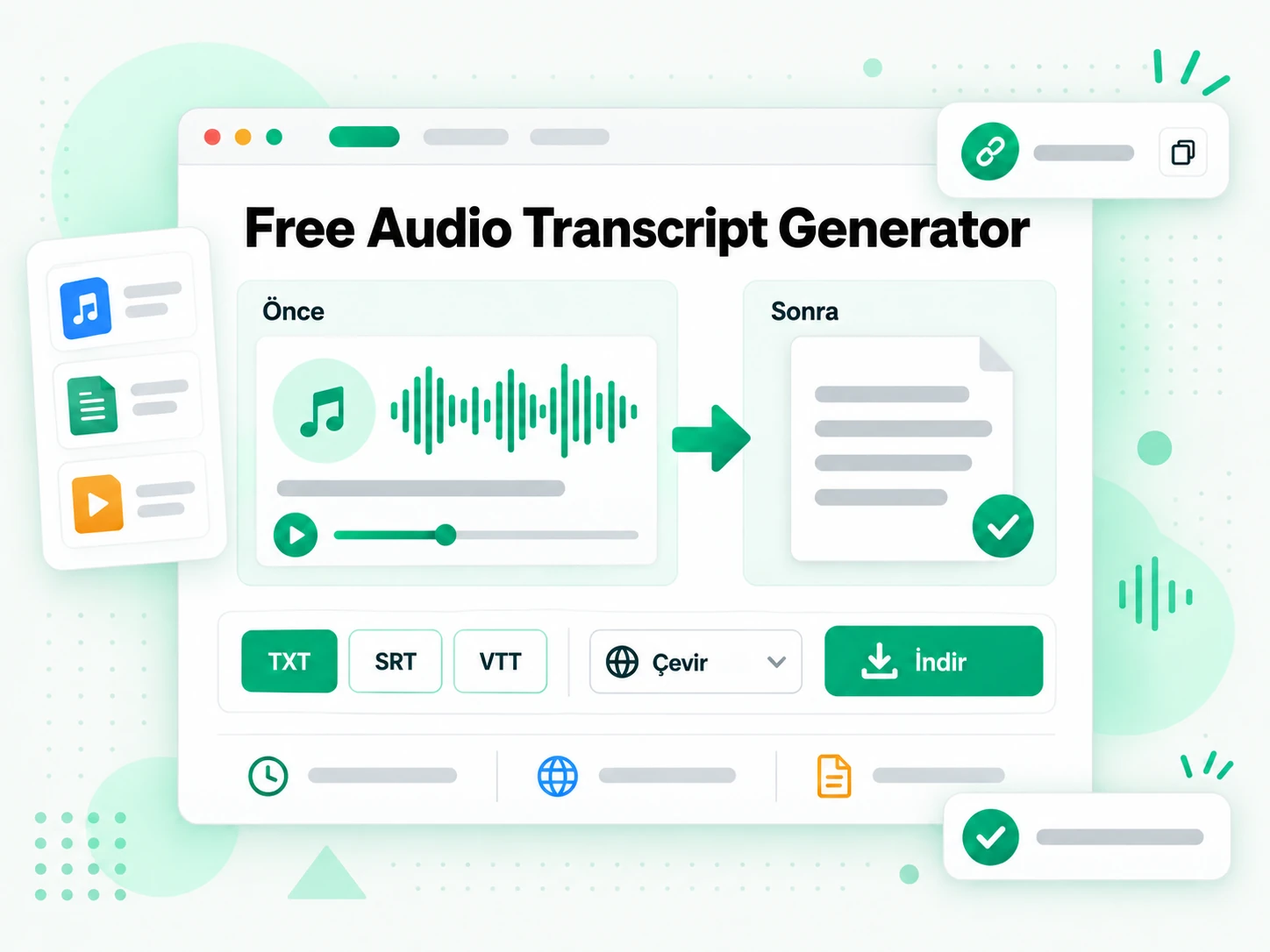 Free Audio Transcript Generator: bir ses transkriptini çevirme ve dışa aktarma