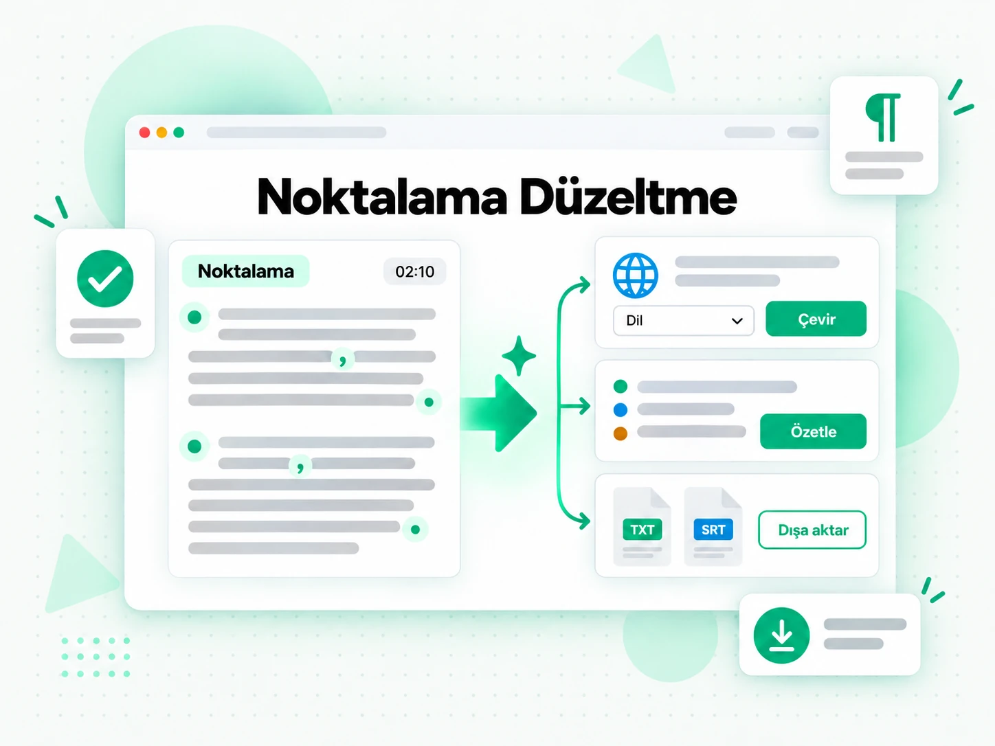 Noktalama Düzeltme: temizlenmiş metni başka bir dile çevirme