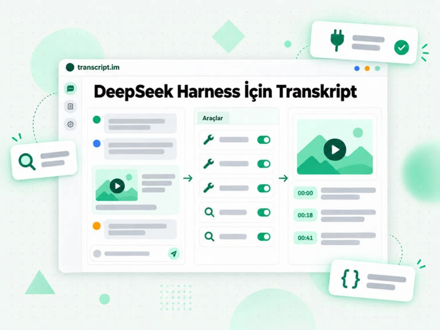 DeepSeek Harness için Transkript: bir ajan video bağlantısında yerel transkript araçlarını çağırır