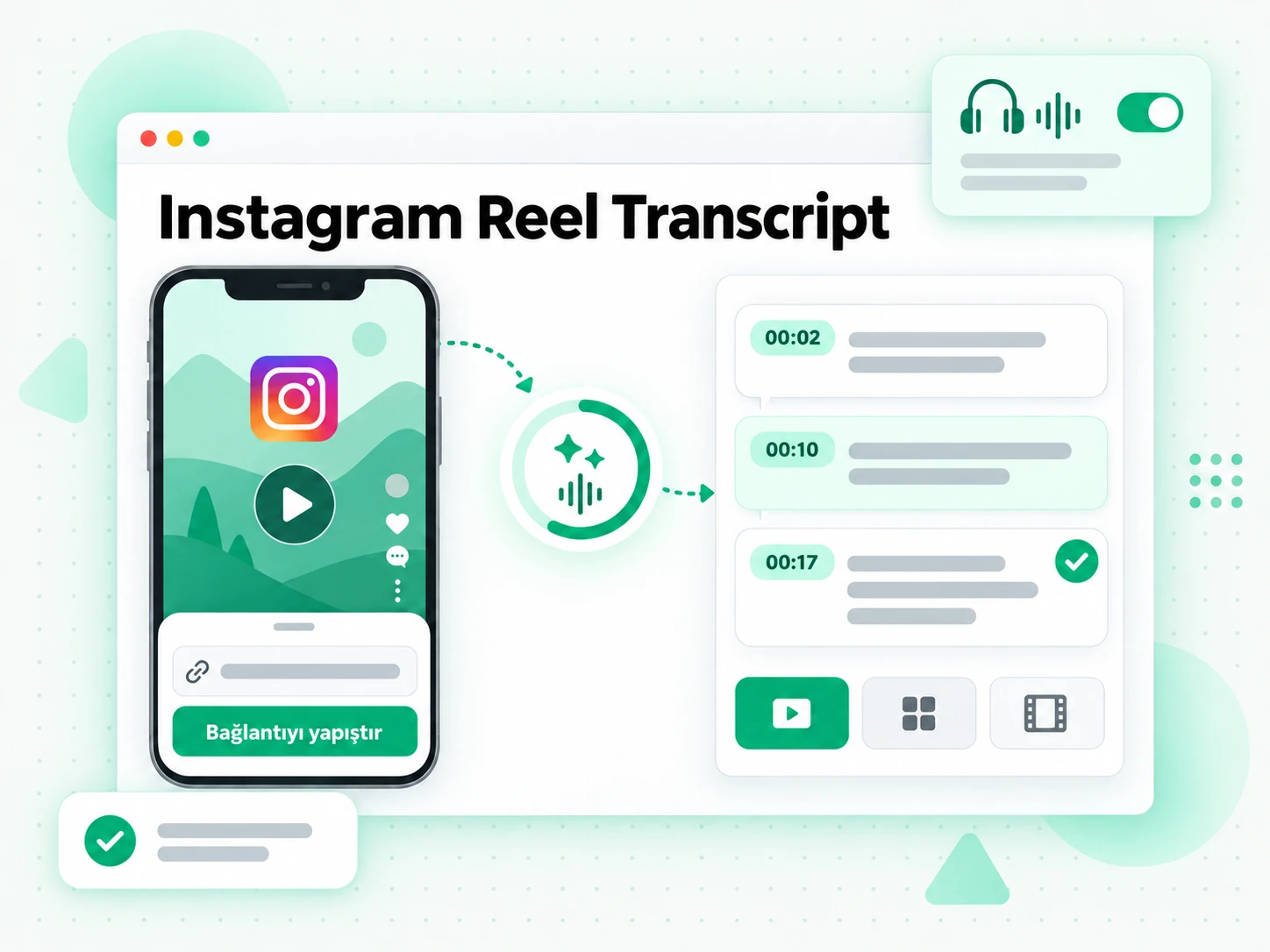 Instagram Reel Transcript: bir Instagram Reels'in sesini zaman damgalı bir transkripte çeviren yapay zeka