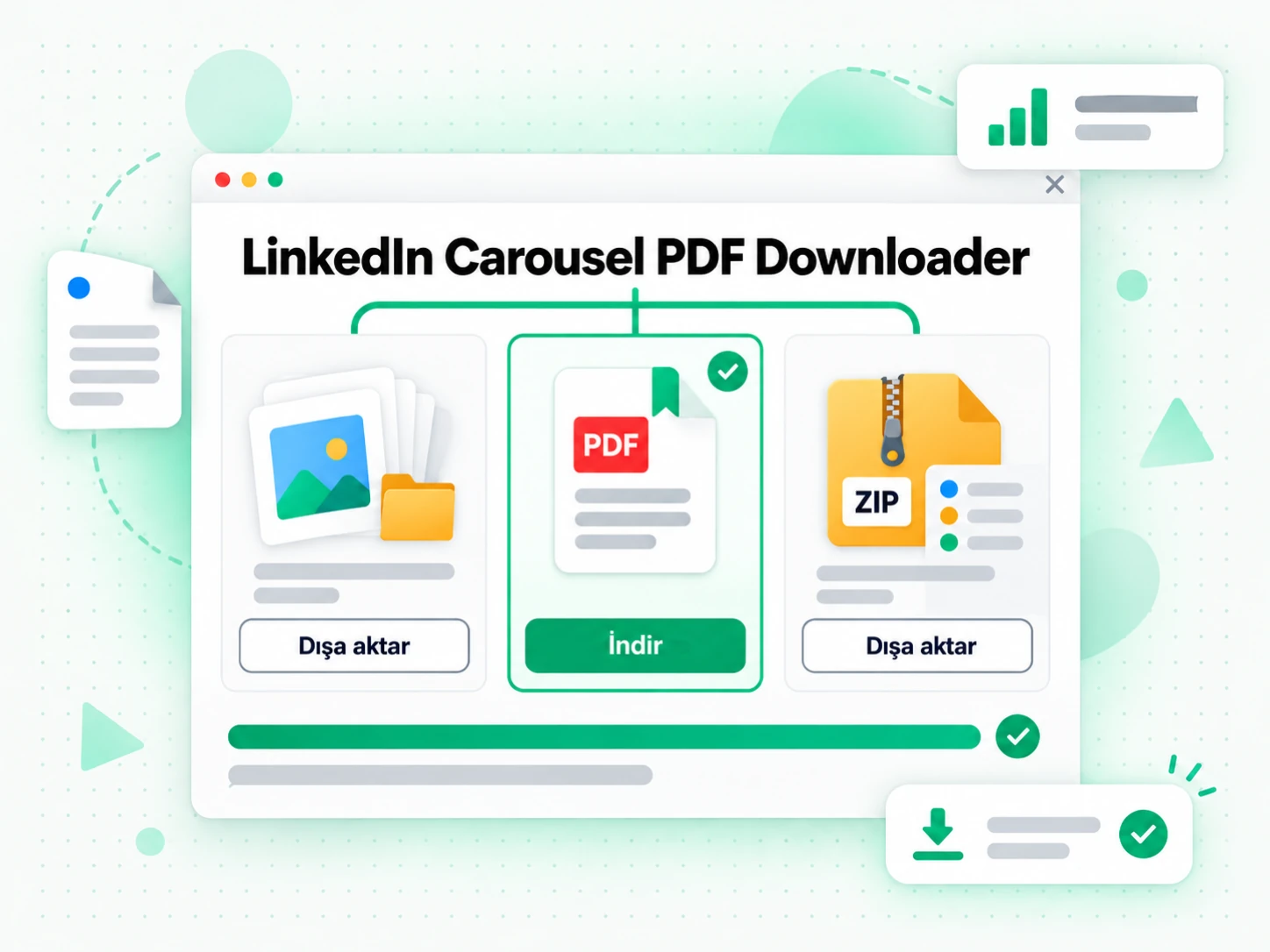 LinkedIn Carousel PDF Downloader: bir LinkedIn carousel için PDF, ZIP ve indirme kontrolleri