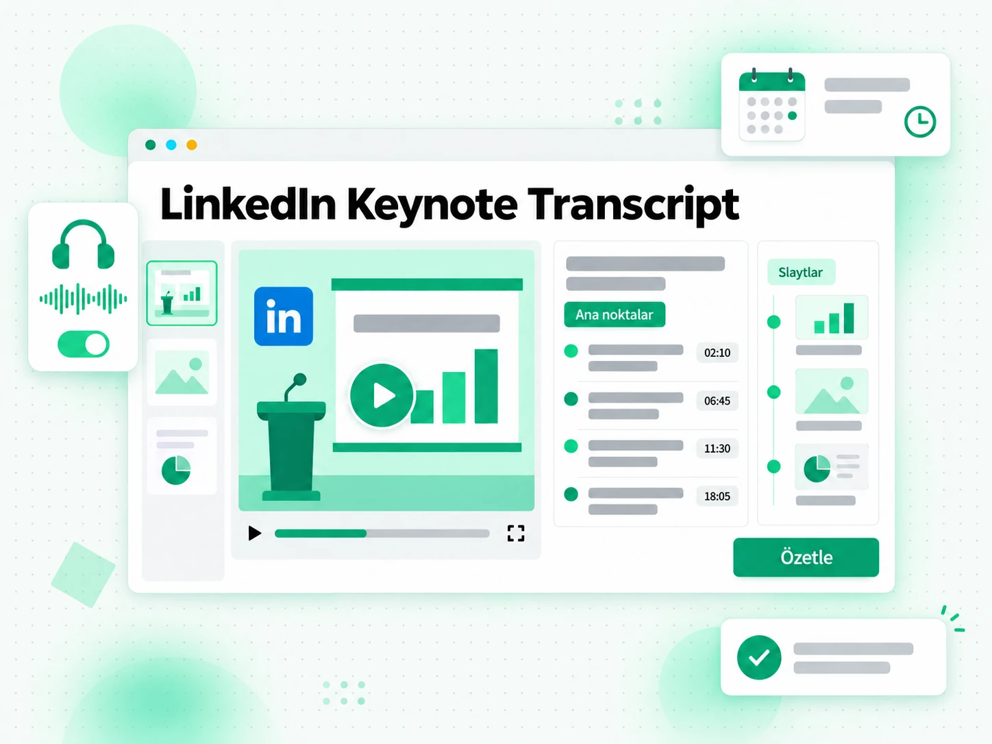 LinkedIn Keynote Transcript: bir konferans katılımcısının LinkedIn konuşma klibini yazılı bir özete dönüştürmesi