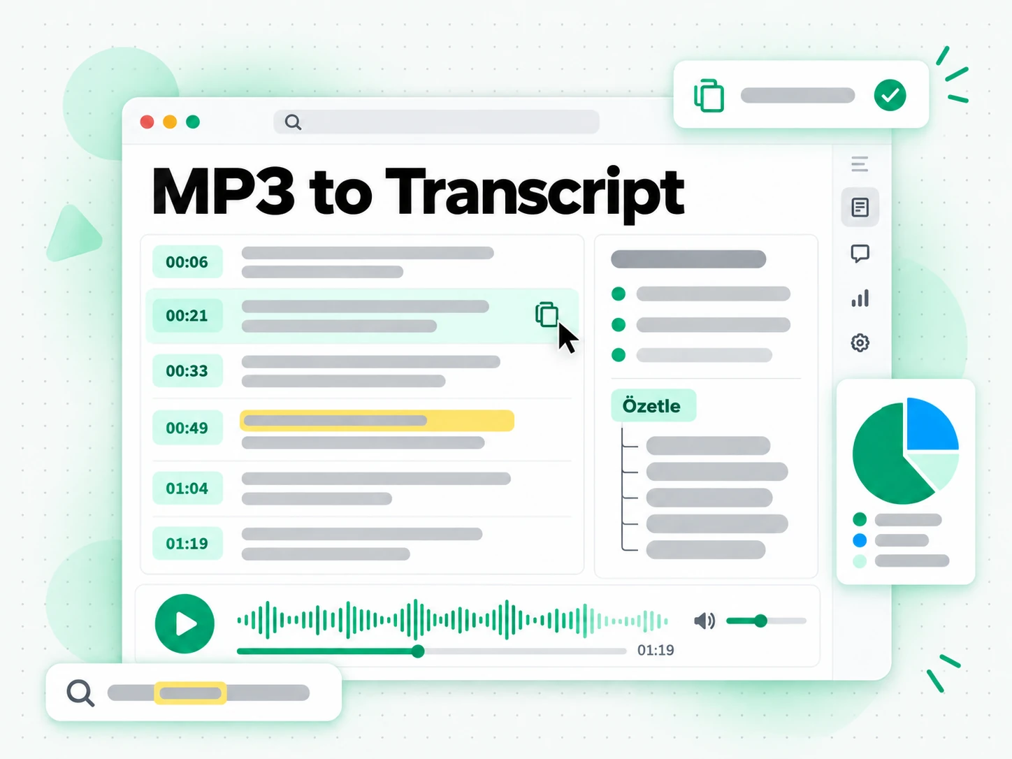 MP3 to Transcript: bir MP3 transkriptinden özet, ana hat ve zihin haritası oluşturma
