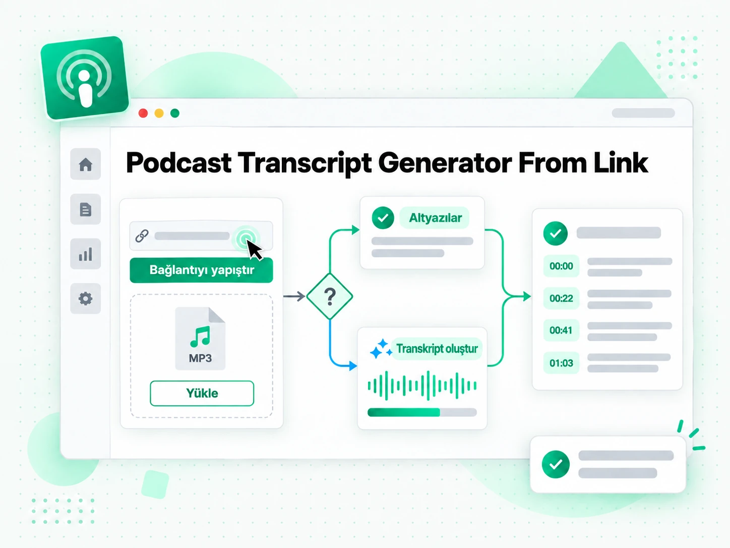 Podcast Transcript Generator From Link: bir podcast bölümünü podcast transkript oluşturucuya yükleme