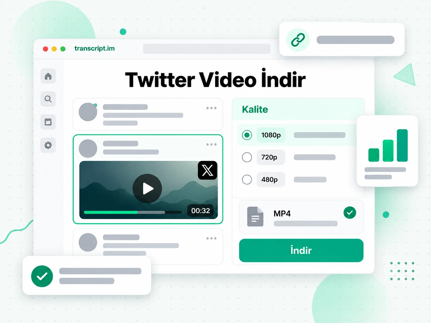 Twitter Video İndir: herkese açık bir X gönderi URL'si ve MP4 kalite seçenekleri gösteren güvenilir bir araç