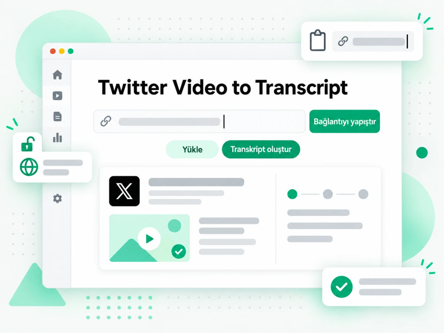 Twitter Video to Transcript: herkese açık bir Twitter durum URL'sini Twitter video transkript oluşturucuya girme