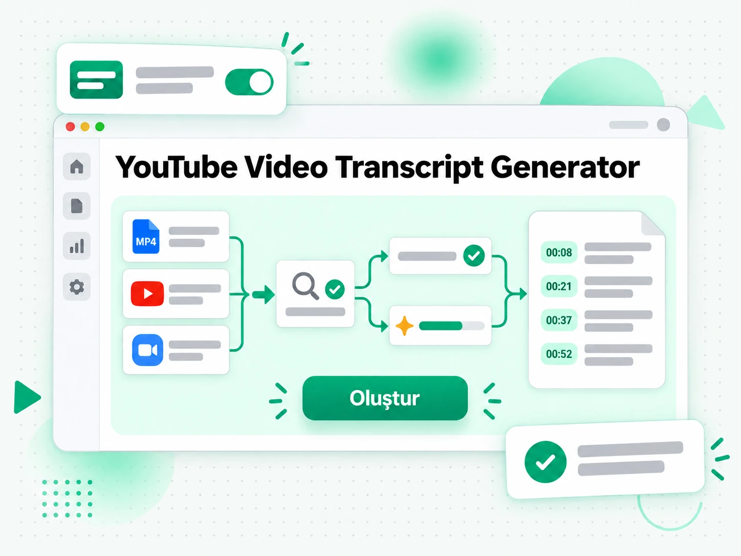 YouTube Video Transcript Generator: video dosyası yükleyerek veya bağlantı yapıştırarak transkript oluşturma