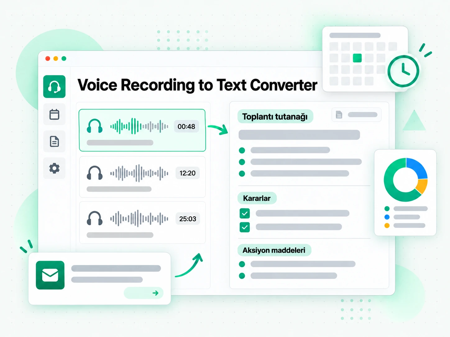 Voice Recording to Text Converter: ses kaydı transkriptinden toplantı tutanağı ve takip maddeleri çıkarma