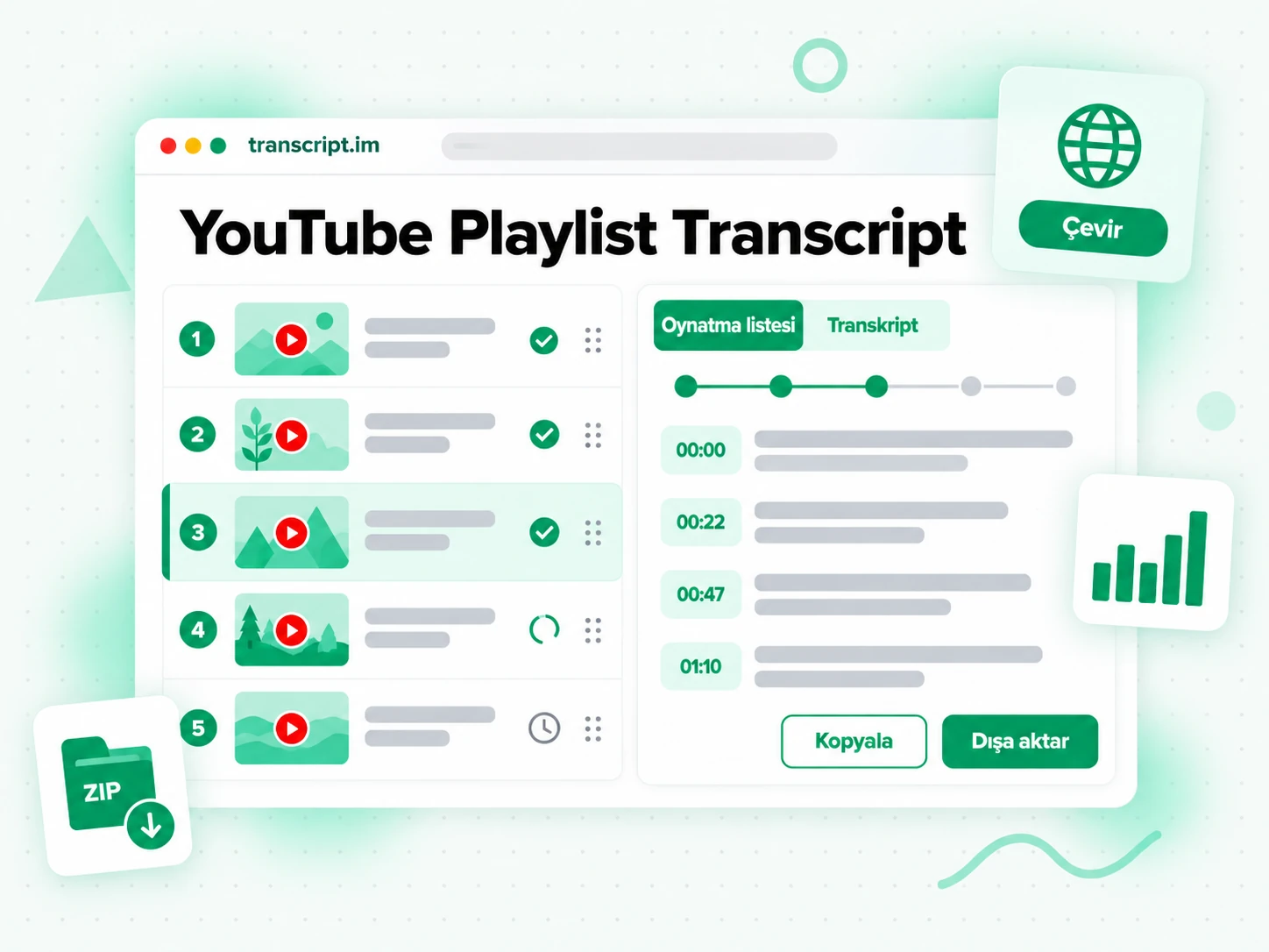 YouTube Playlist Transcript: bir oynatma listesindeki tüm videoları paralel işleyip sonucu birleştiren araç