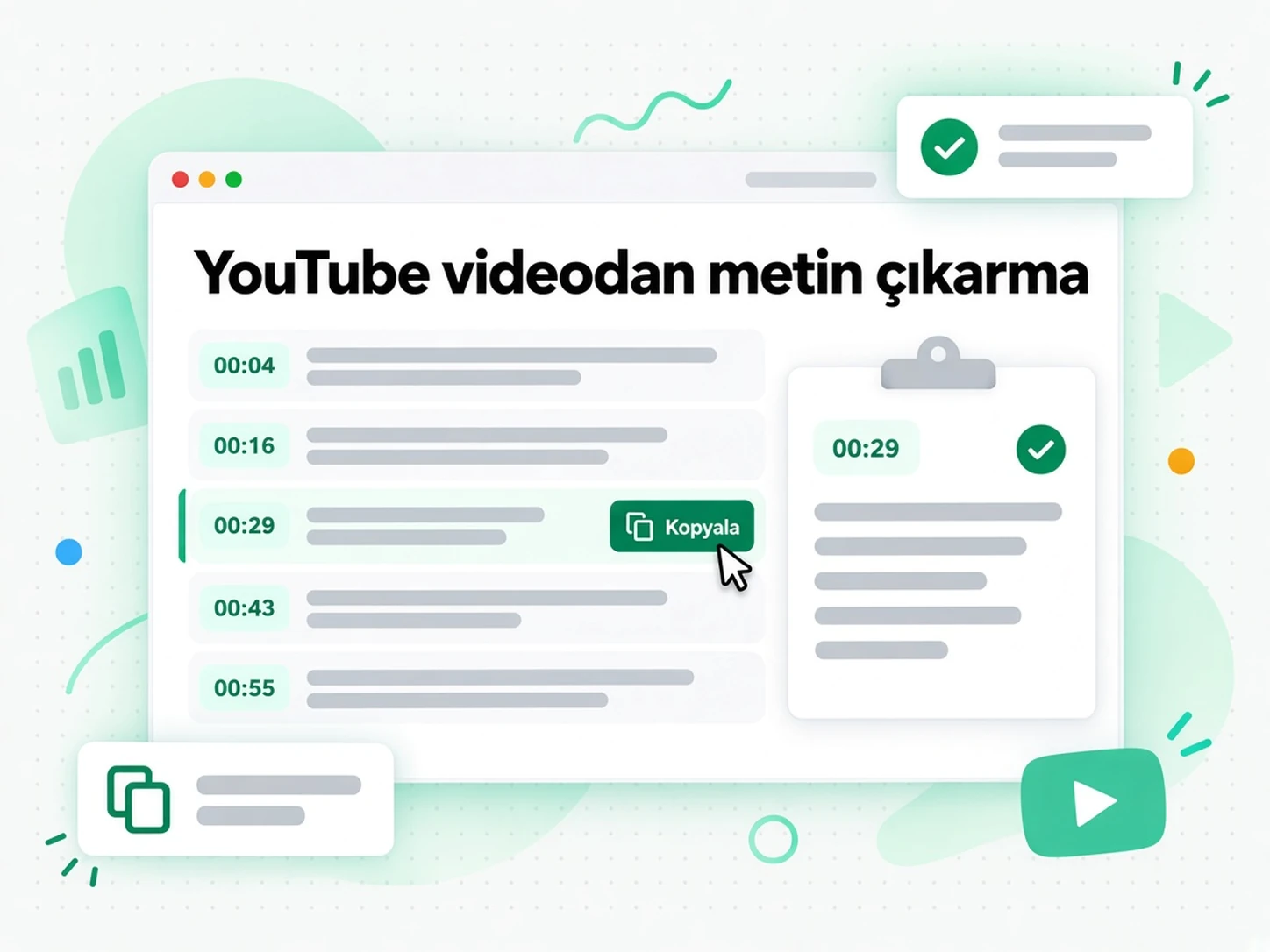 YouTube videodan metin çıkarma: Metni yeniden izlemeden okuyun ve içinde arama yapın