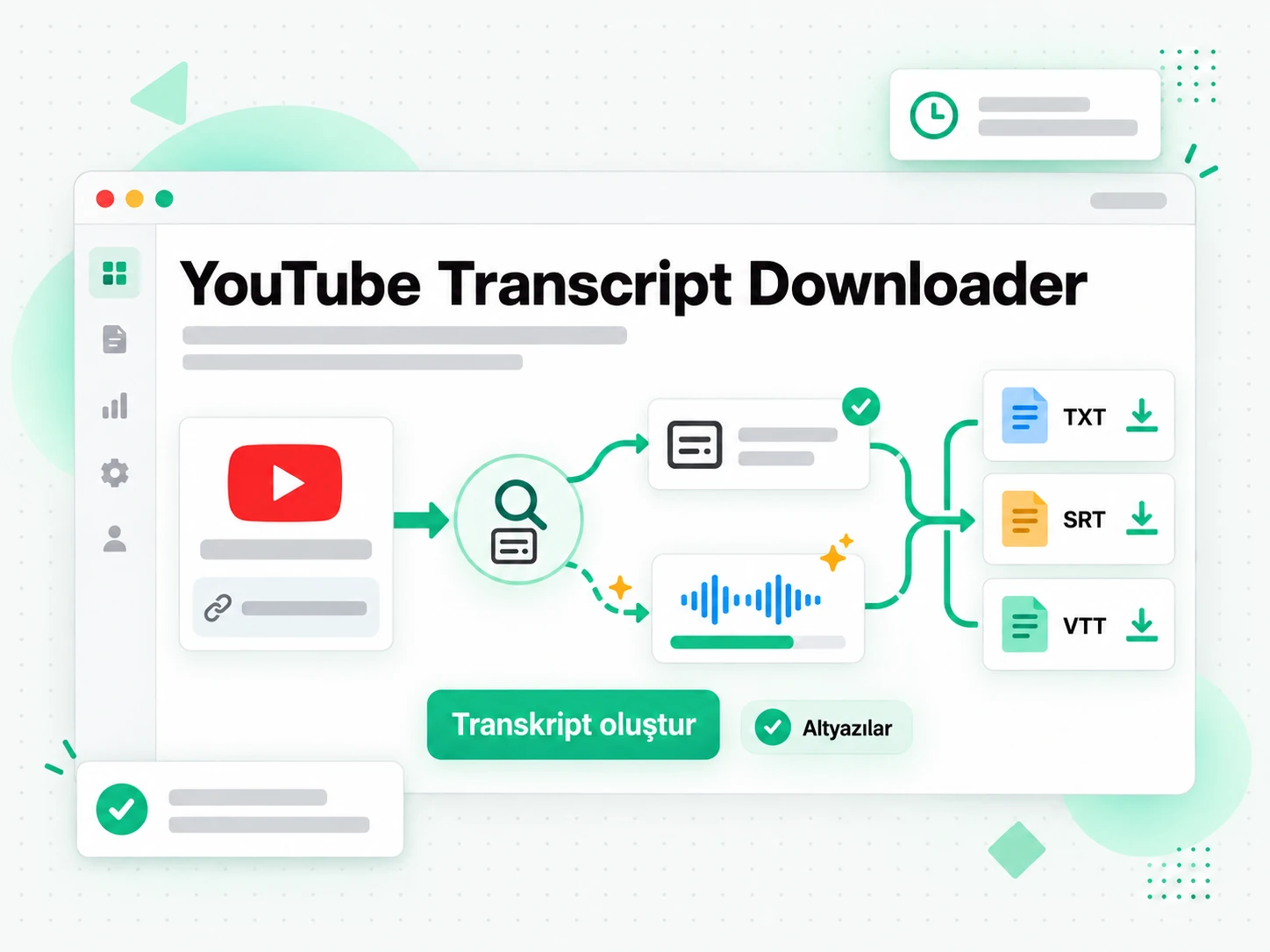 YouTube Transcript Downloader: bir YouTube bağlantısını YouTube altyazı indiriciye yapıştırma