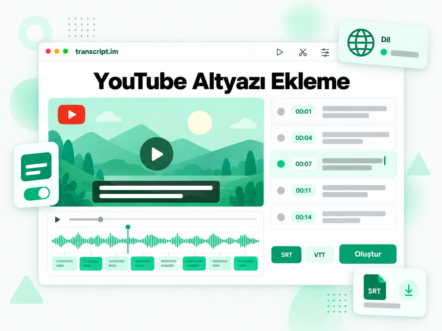 YouTube Altyazı Ekleme: bir YouTube videosundan zamanlı SRT ve VTT altyazıları üretme