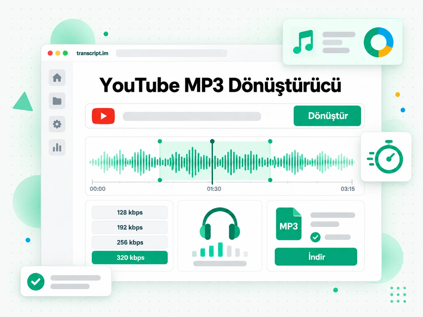 YouTube MP3 Dönüştürücü: bir YouTube video küçük resmini bit hızı seçicili bir MP3 çalara dönüştürme