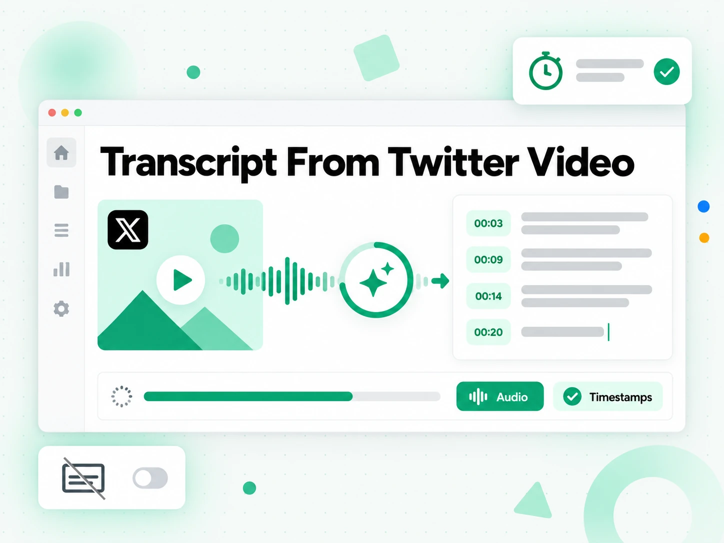 Transcript From Twitter Video: AI transcribing a Twitter video's audio into a timestamped Twitter transcript
