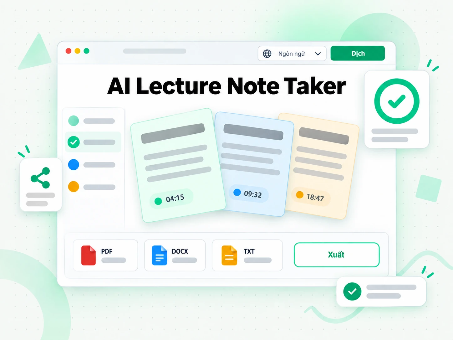 AI Lecture Note Taker đang dịch ghi chú sang ngôn ngữ khác