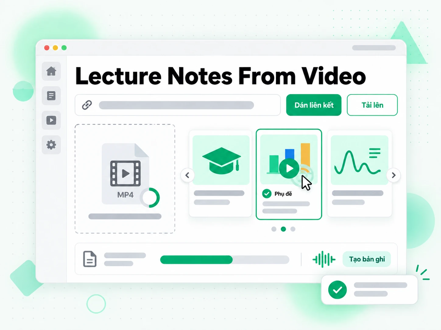 Lecture Notes From Video: dán liên kết bài giảng để bắt đầu tạo ghi chú