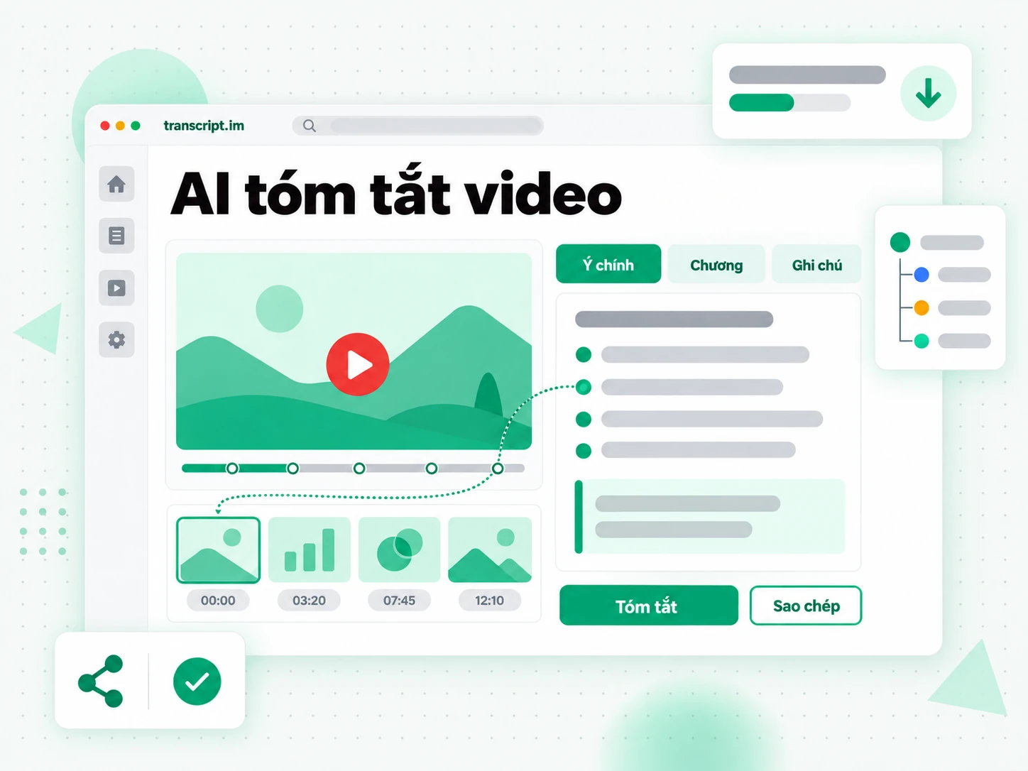 AI tóm tắt video biến một video thành bản tóm tắt các điểm chính có cấu trúc