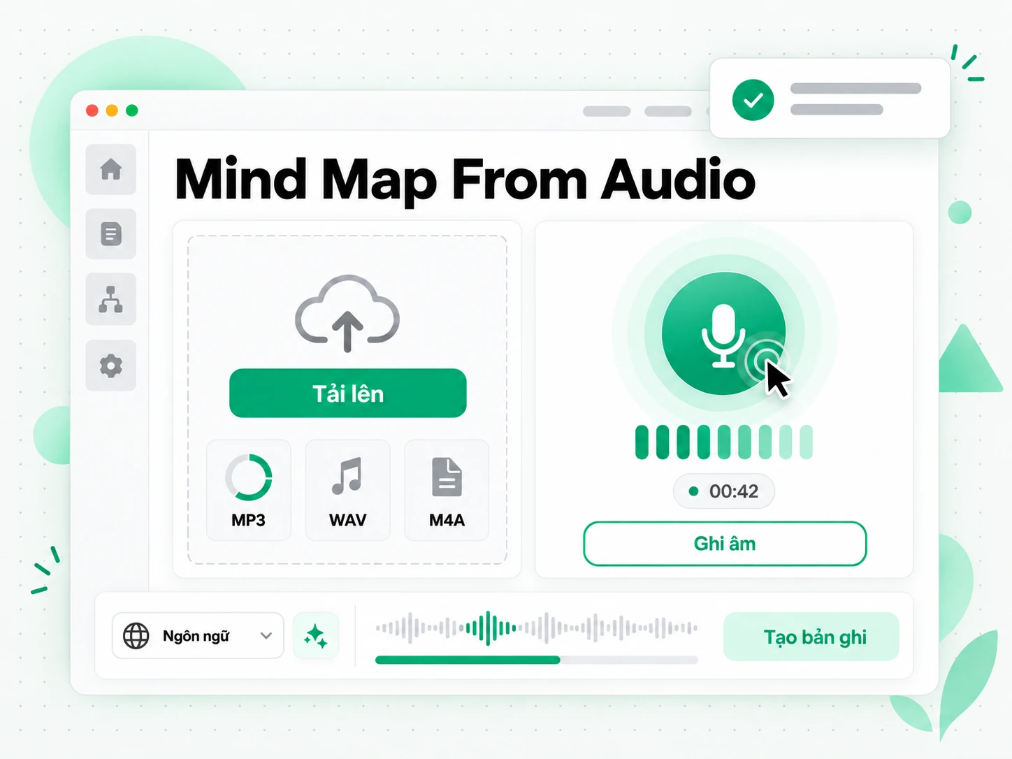 Mind Map From Audio: tải tệp âm thanh lên để bắt đầu tạo sơ đồ