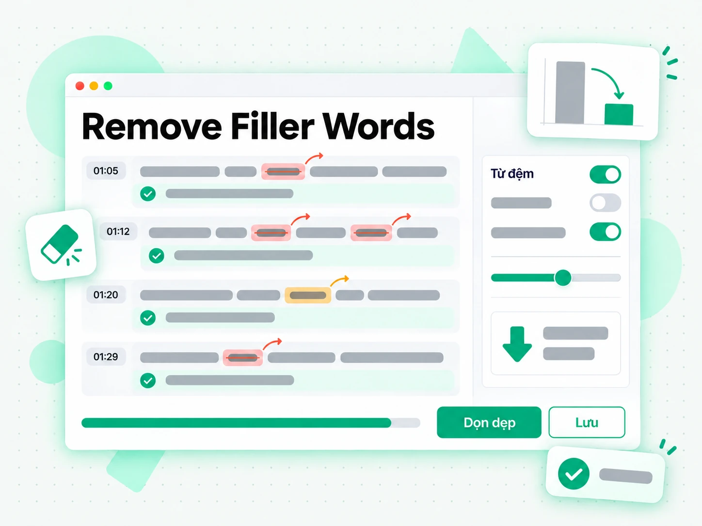 Remove Filler Words và sửa dấu câu trong bản ghi bằng AI