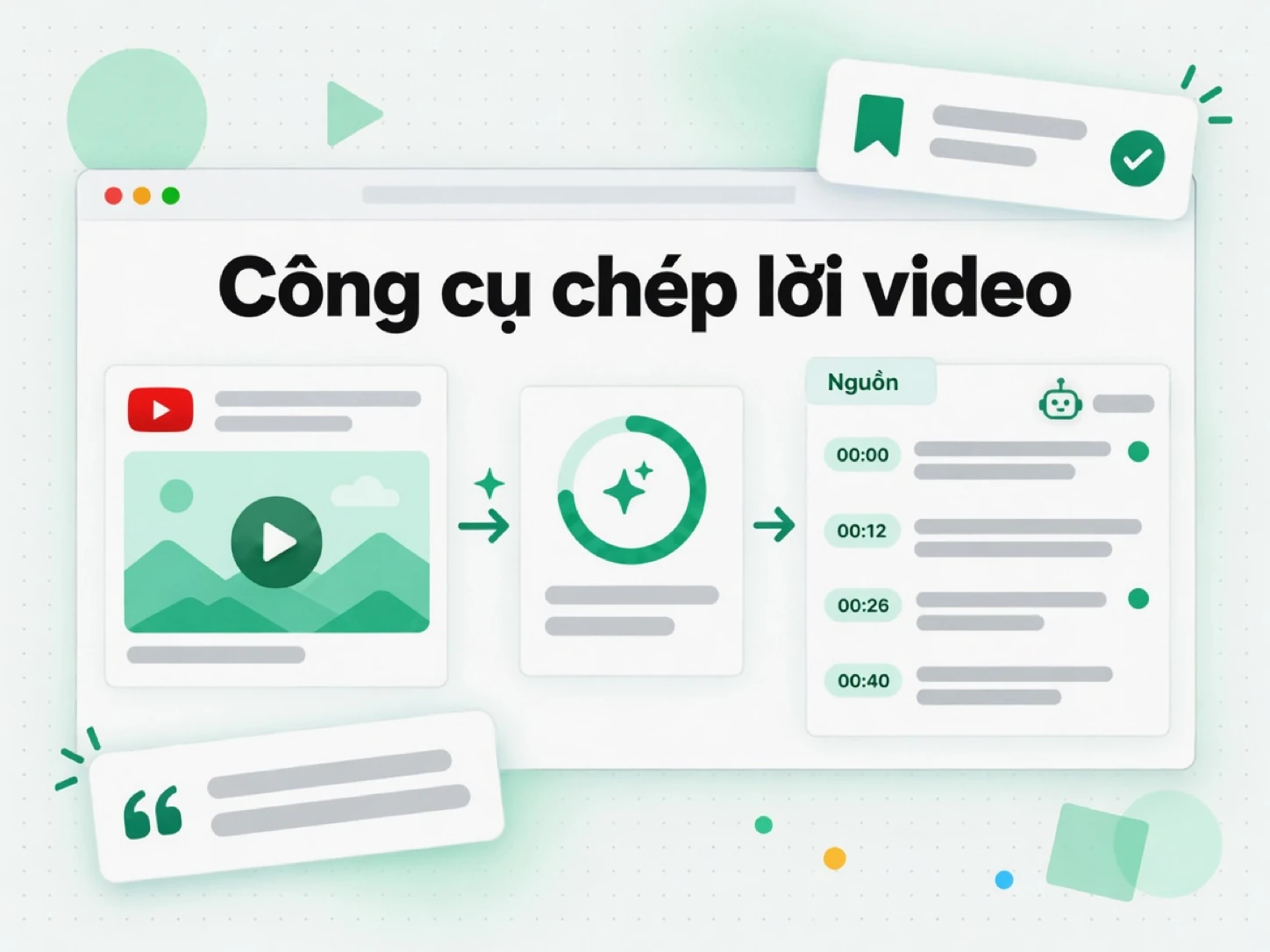 Công cụ chép lời video: liên kết video trở thành nguồn có dấu thời gian cho tác nhân