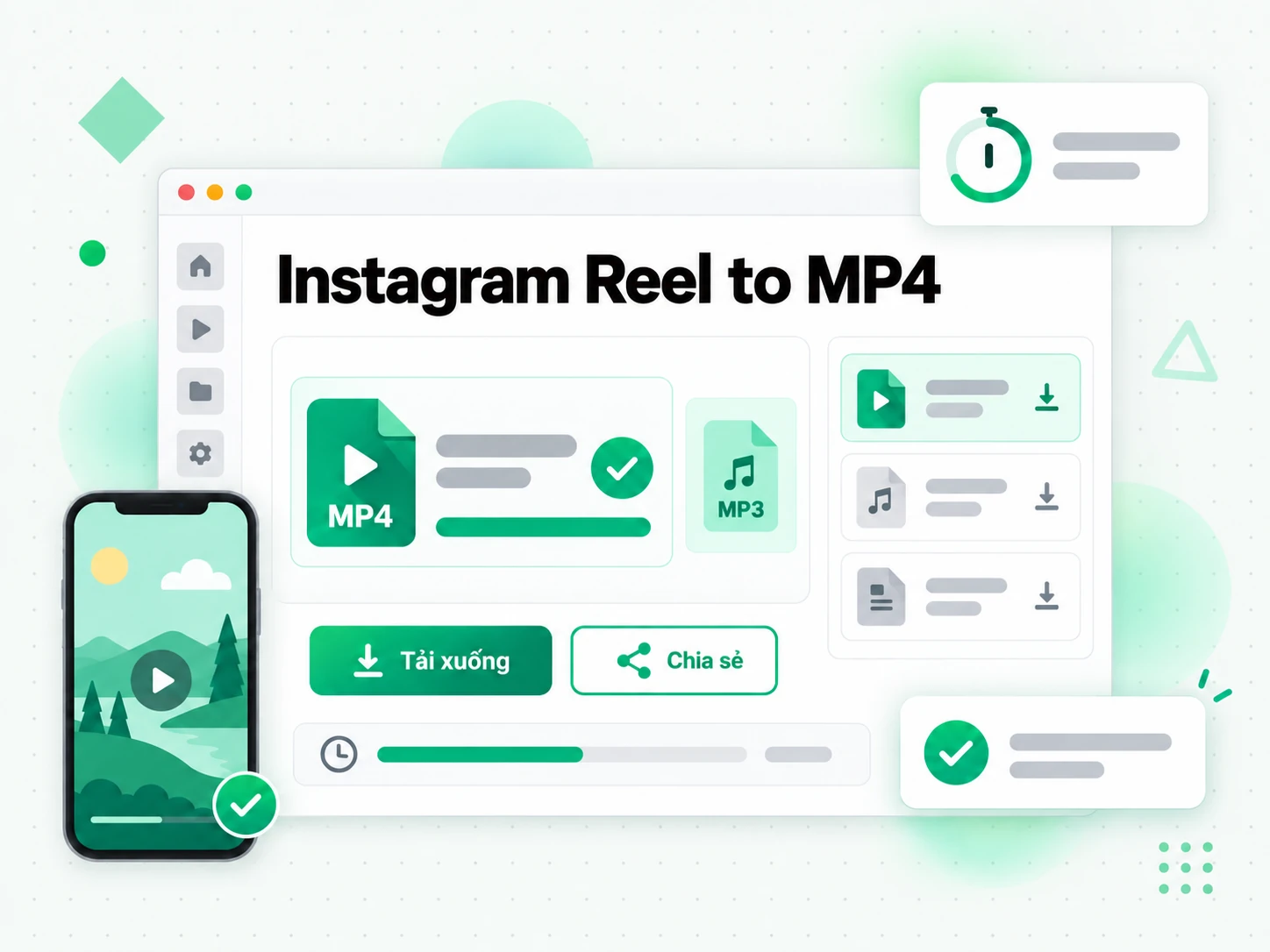 Instagram Reel to MP4 rồi tải tệp hoàn chỉnh về máy