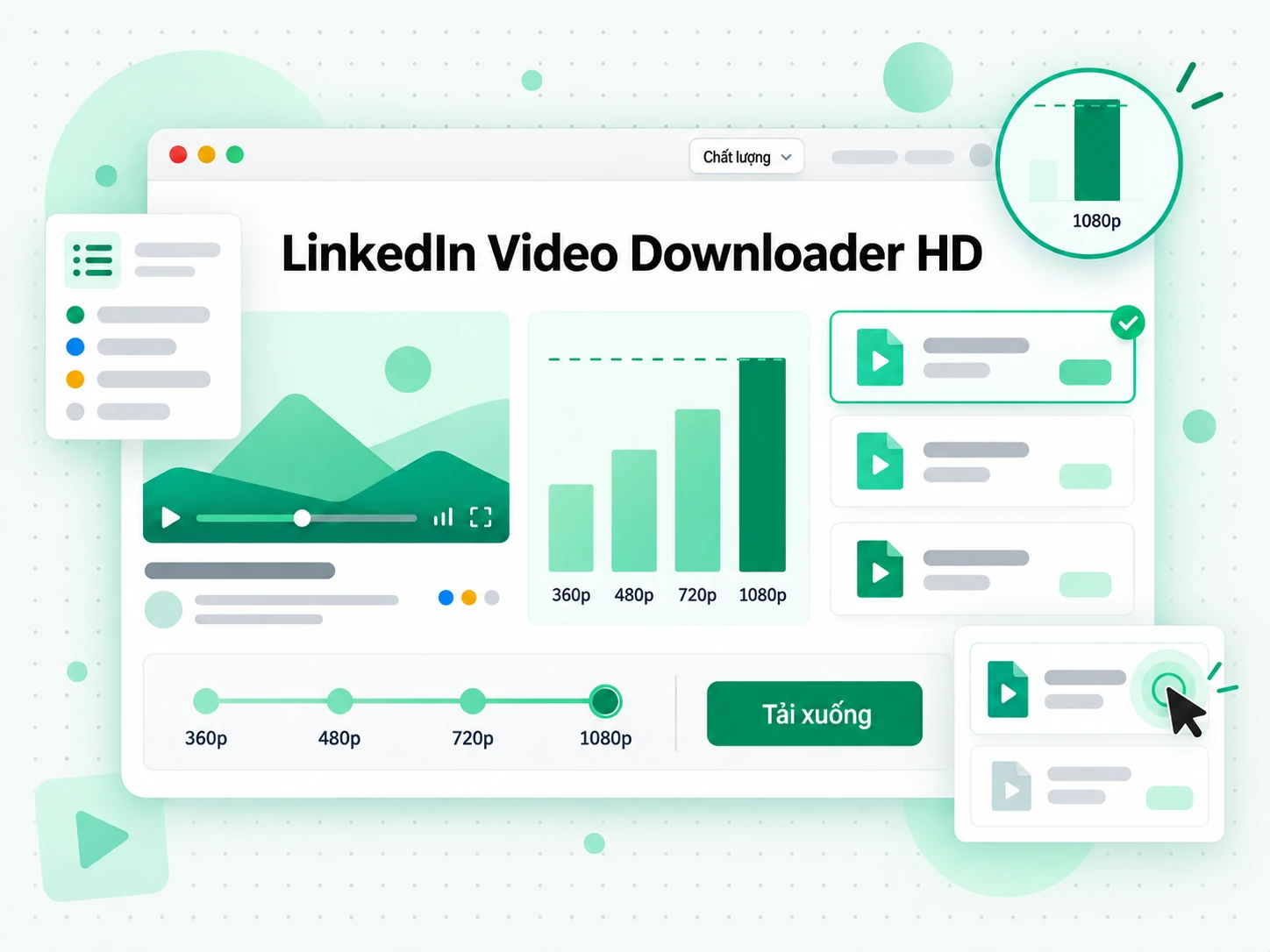LinkedIn Video Downloader HD liệt kê các lựa chọn MP4 720p và 640p