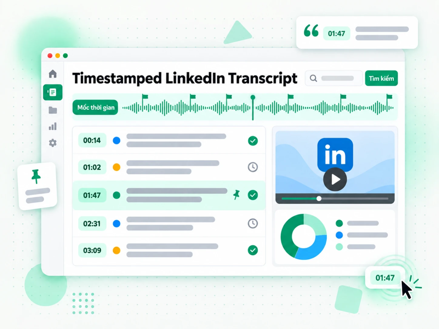 Timestamped LinkedIn Transcript cho một thông báo sản phẩm được phân tích