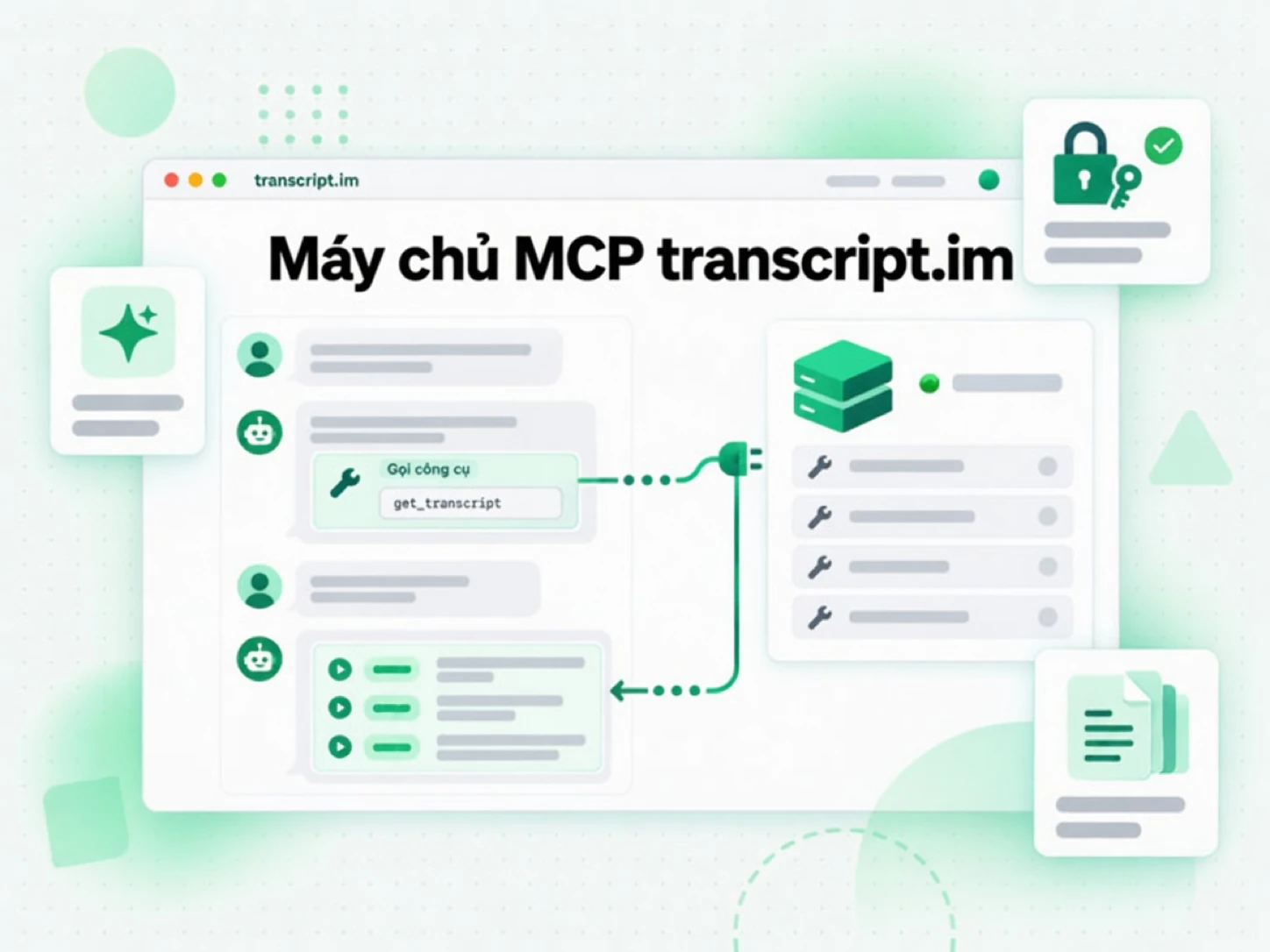 Máy chủ MCP transcript.im: ứng dụng khách AI gọi công cụ bản ghi trên máy chủ MCP từ xa