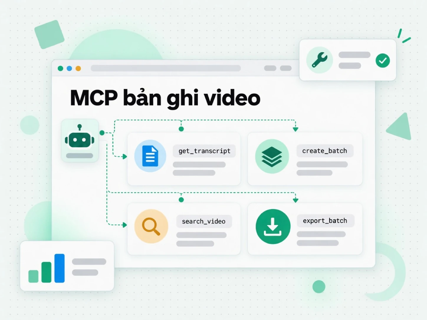 MCP bản ghi video: các công cụ bản ghi, lô và tìm kiếm YouTube mà tác nhân có thể gọi