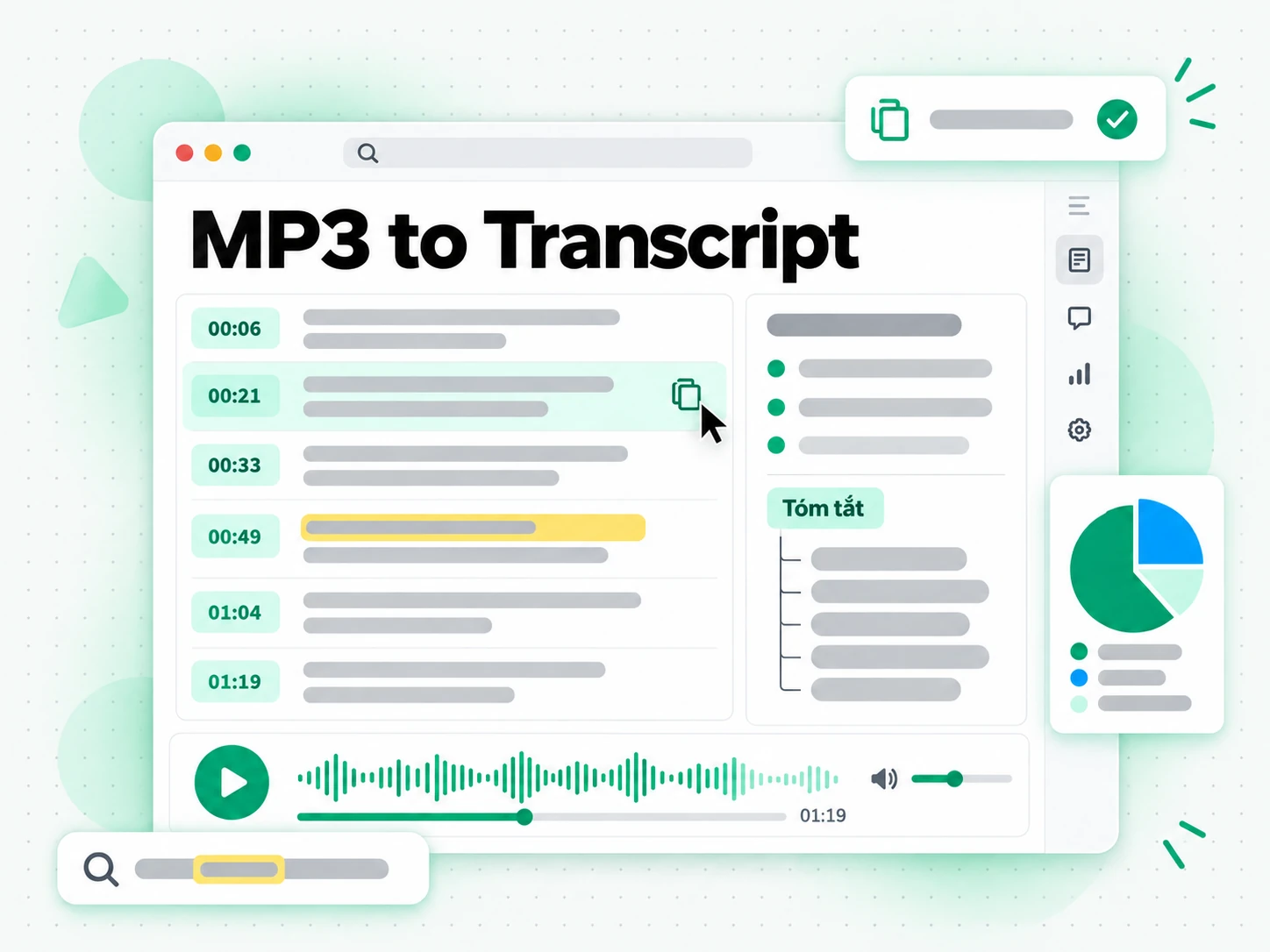 MP3 to Transcript kèm bản tóm tắt, dàn ý và sơ đồ tư duy
