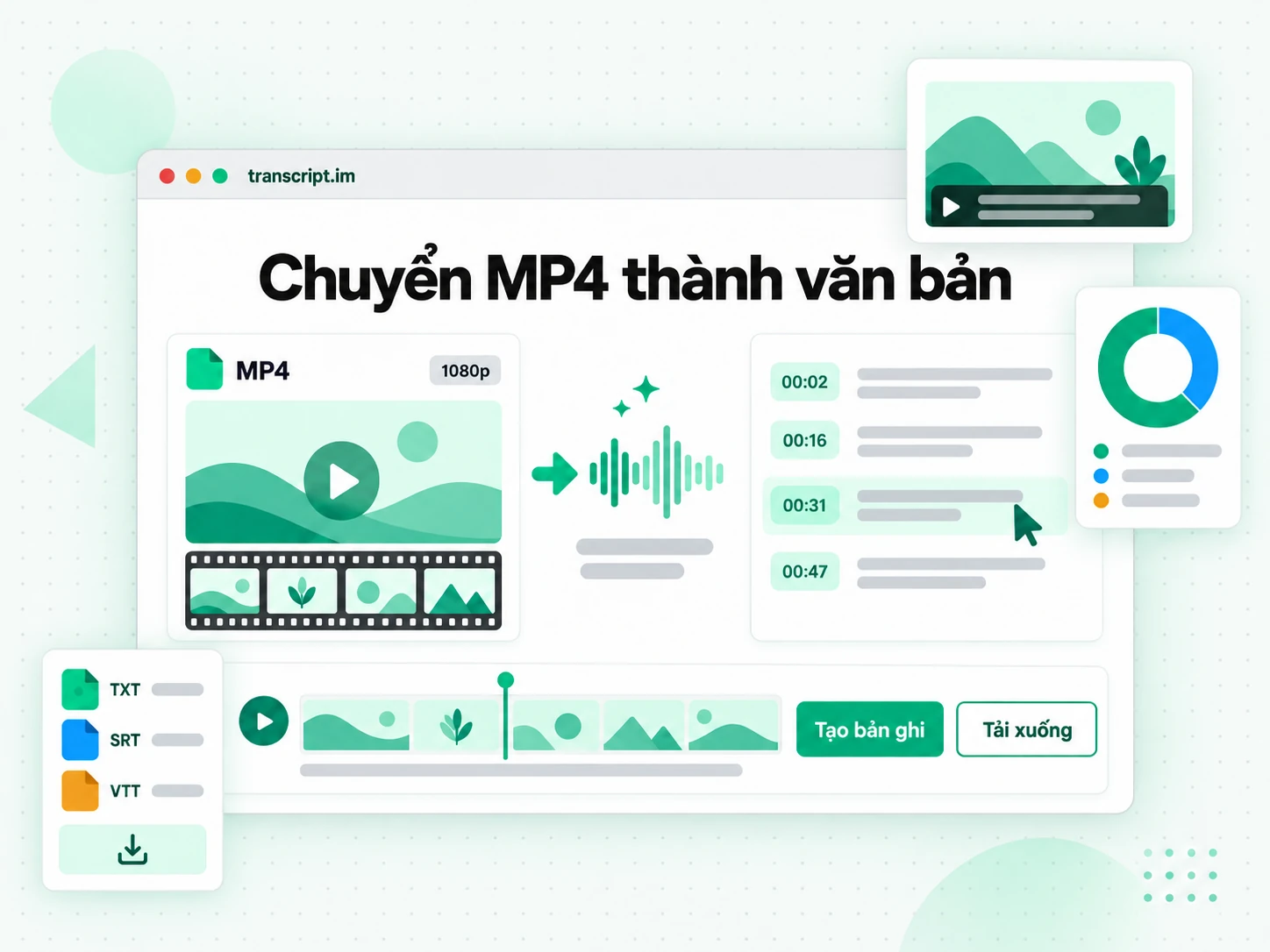 Chuyển MP4 thành văn bản từ tệp MP4 tải lên sang văn bản có mốc thời gian