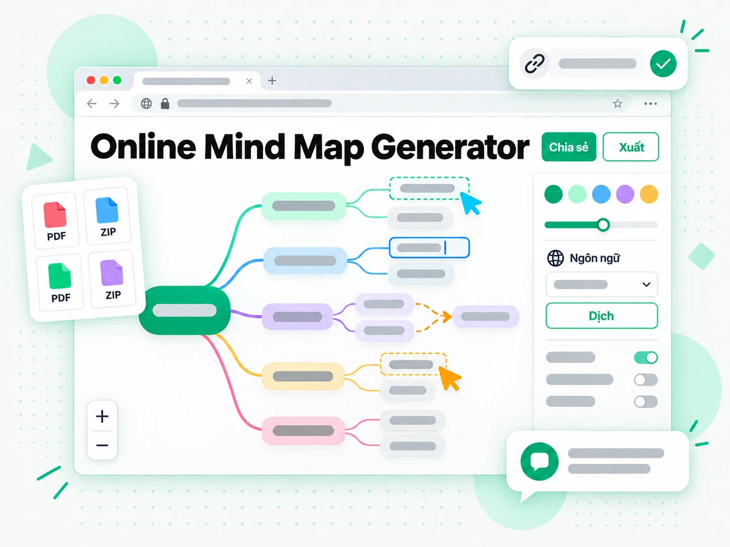 Online Mind Map Generator đang chỉnh sửa và xuất sơ đồ tư duy podcast