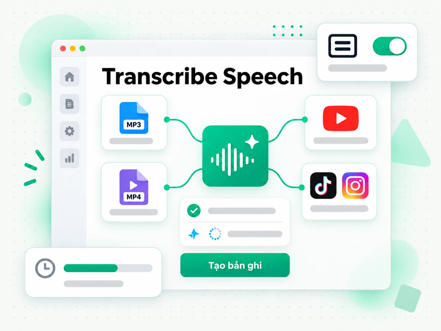 Transcribe Speech: tải tệp lên hoặc dán liên kết vào trình chuyển đổi