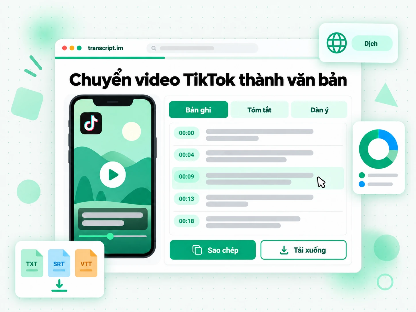 Chuyển video TikTok thành văn bản, biến video TikTok thành bản ghi có mốc thời gian